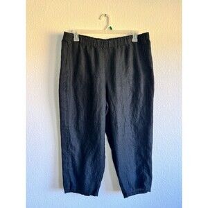 J.Jill Love Linen Women's Solid Black Cropped Pants Pockets Woven Beach Large